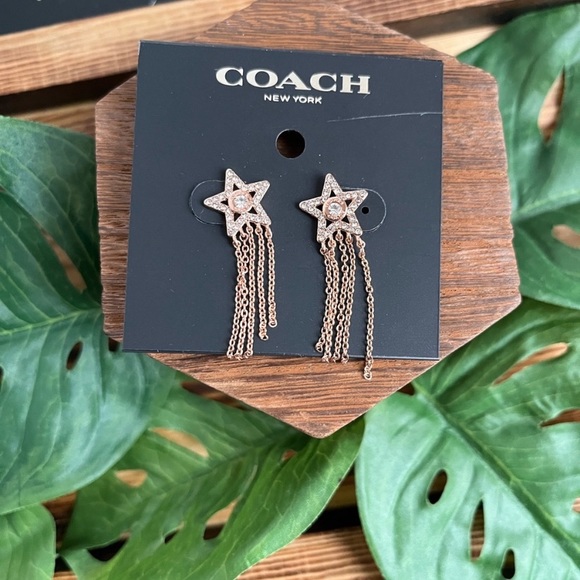 COACH Signature Star Fringe Hypoallergenic Post Earrings With CZ In Rose Gold - Picture 4 of 16